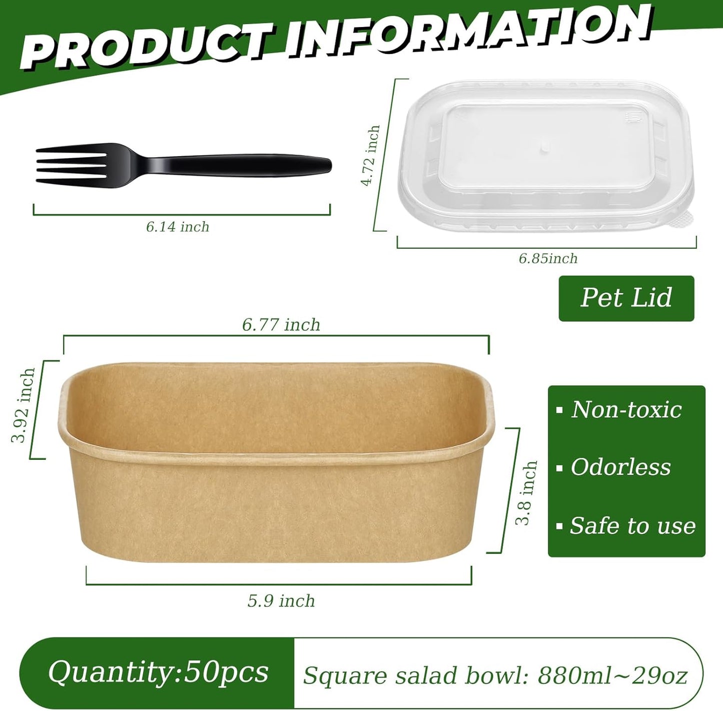 50-Pack 29oz Disposable Kraft Paper Bowls【with Lids and Forks】,Meal Prep Containers Disposable To go Food Containers for Easter Parties Take Out Containers, Microwave Safe for Hot/Cold Food
