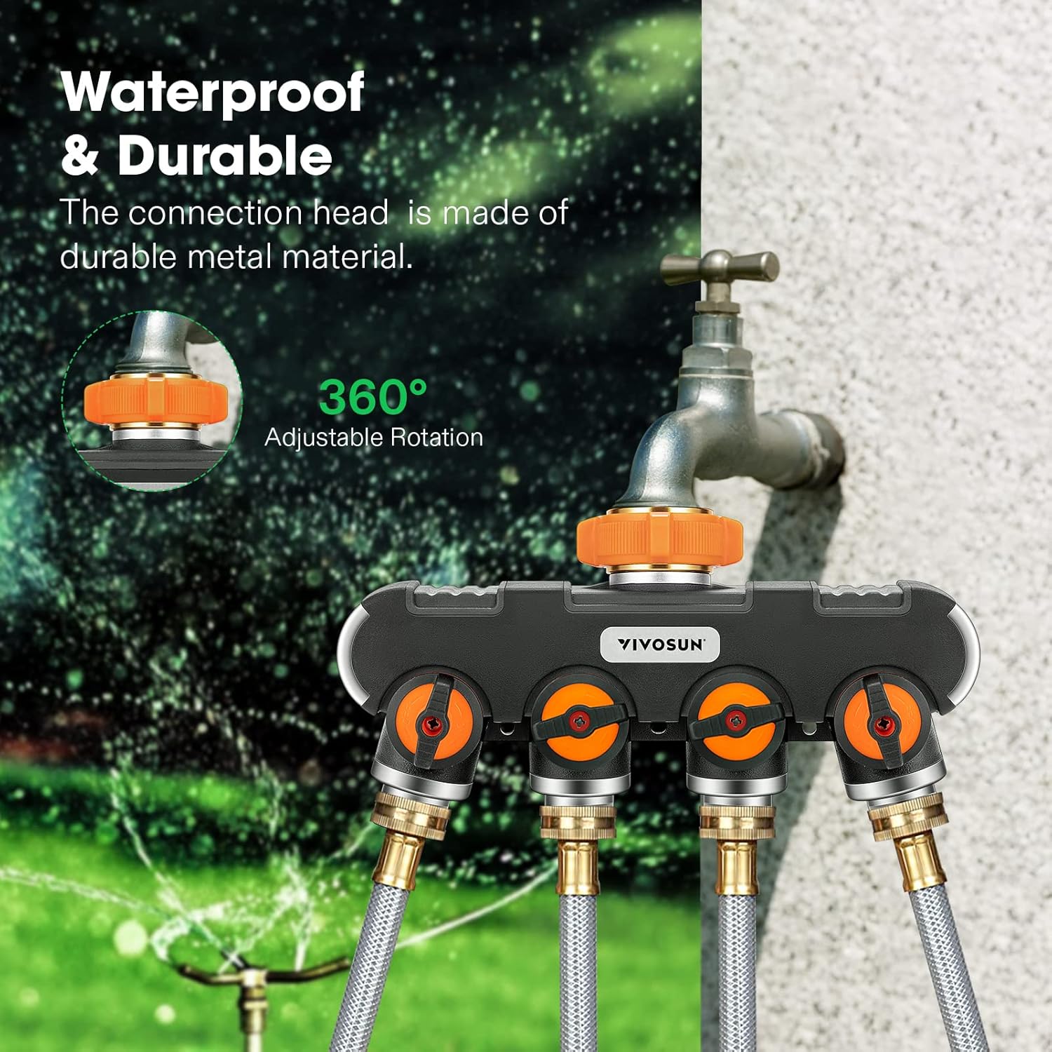 VIVOSUN Garden Hose Splitter 4 Way, Heavy Duty Water Hose Connector 3/
