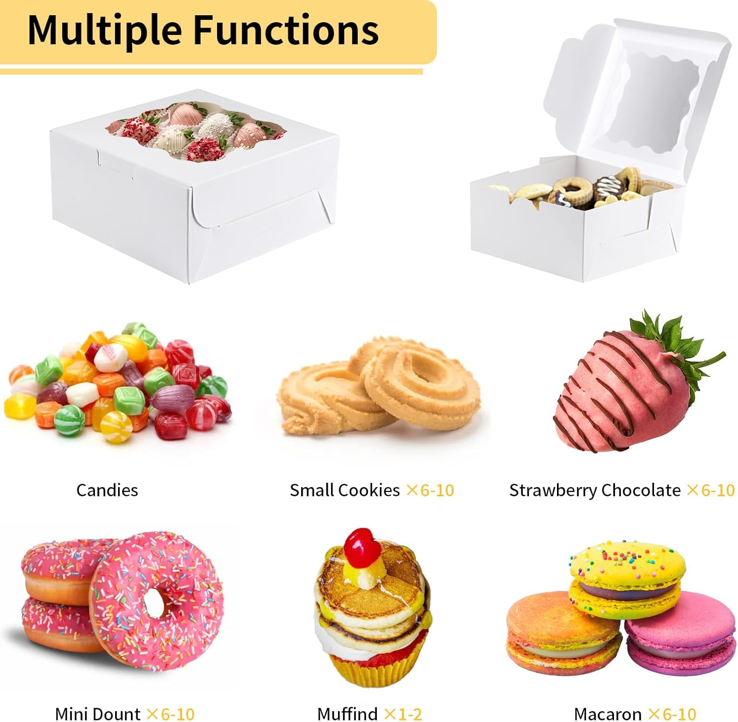 WINKIO 12 Pieces Cookie Boxes with Window, 6×6×3 Inches Treat Boxes fo