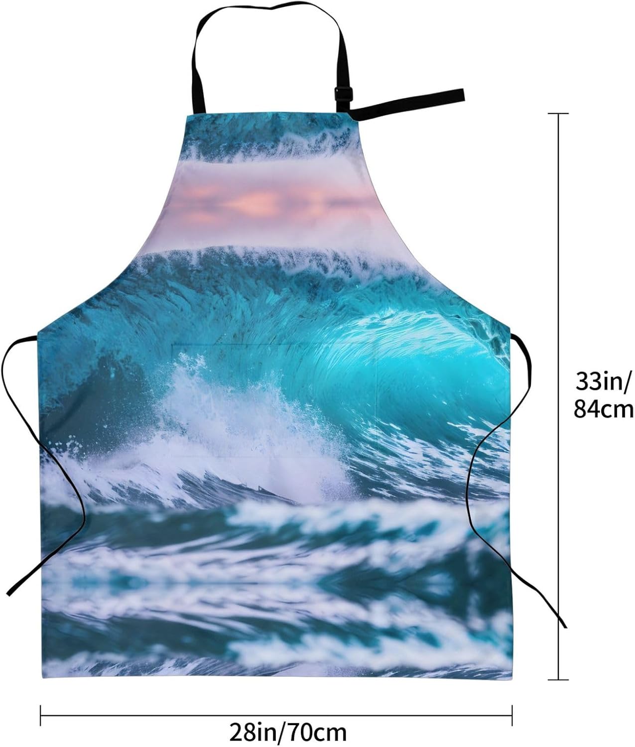 Blue Ocean Wave Print Laundry apron 28x33 In Waterproof Kitchen Apron with Pockets for Cooking Baking