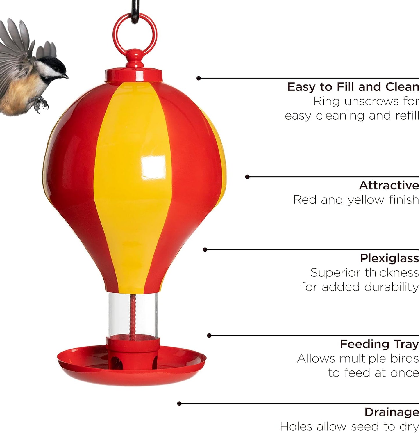 Up, Up & Away Bird Feeder, Unique and Colorful Hot Air Balloon Design by Good Directions