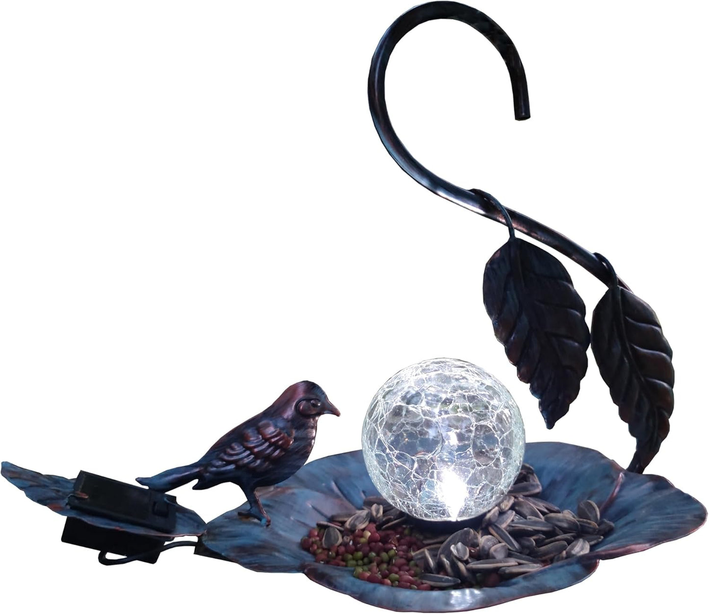 Solar Bird Feeder for Outdoors Hanging, Metal Wild Cardinals Garden Solar Light with S Hook, Weatherproof and Water Resistant Birdfeeders as Gift Idea for Bird Lovers (Blue Gold)