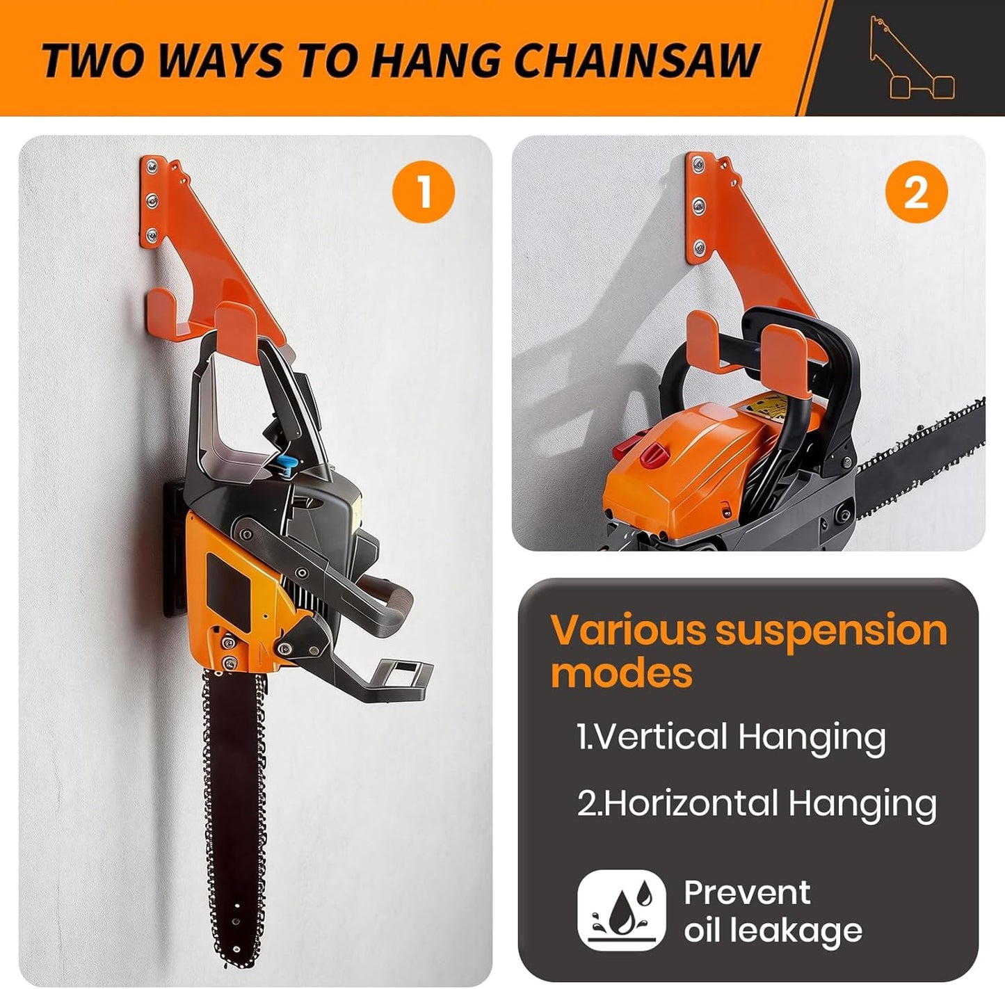 Chainsaw Holder Wall Mount, Chainsaw Hanger for Garage Wall Chainsaw Mount Heavy Duty Garage Hangers Mounted Tool Holder 180LB Storage Rack Tool Hook for Garden, Workshop, 1 Pack