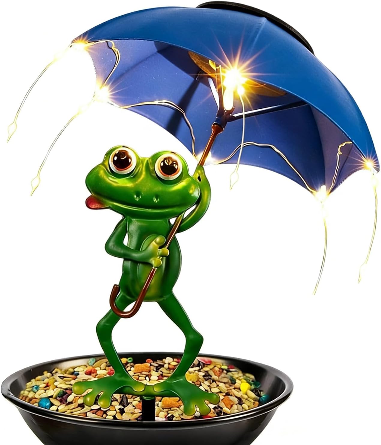 Bird Feeder, Solar Decorative Stake, Frog Design Bird Feeder for Garden, Backyard, Balcony Outdoors, Durable with Solar Light, Outdoor Feeding Accessory with Stake for Landscaping, Ground,
