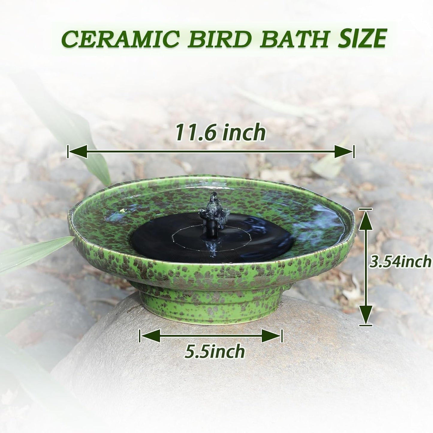 Solar Fountain Ceramic Bird Bath,Birdbaths for Outdoors,Outdoor Fountain Bird Bath,Garden and Home Décor