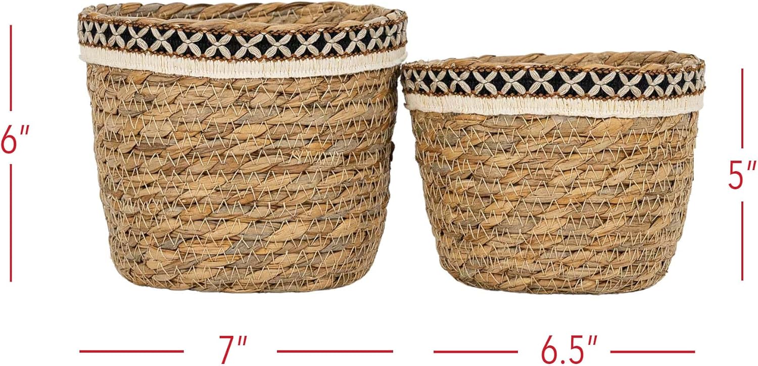 Foreside Home and Garden Set of 2 Embroidered Rim Baskets Natural Seag