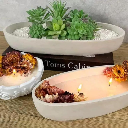 Boat Shaped Concrete Storage Bowl Silicone Mold Succulent Flower Pot Planter Vase Plaster Mold Cement Gypsum Candle Vessel Boat Ornament Moulds