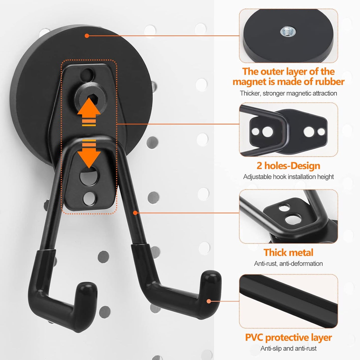 Homde Strong Magnetic Hook, 3 Pack Heavy Duty Magnet Holder Double Hanging Design, 2.6inch Industrial Utility Garage Hanger for Toolbox, Hammer, Garden Tools, Drills, Hose