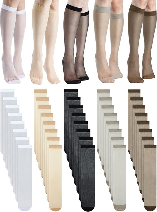 Geyoga 20 Pairs Knee High Stockings for Women Sheer Knee High Socks Ny