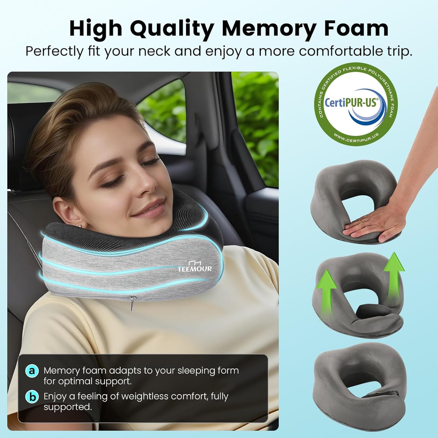Travel Pillow-Neck Pillows for Airplanes, Memory Foam Travel Neck Pill