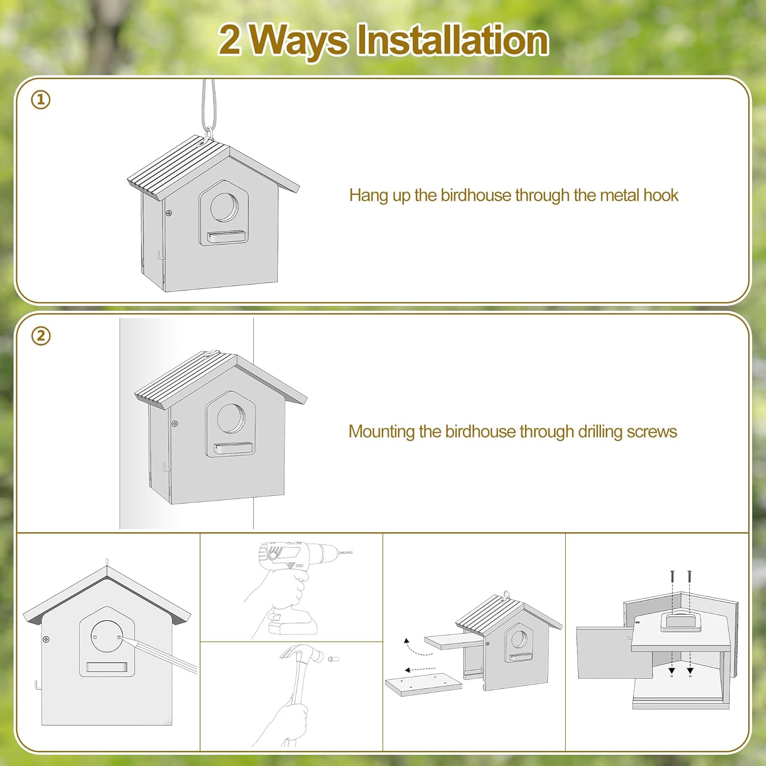 Auslar Bird House for Outside, Wooden Birdhouses for Outdoors, Bluebir