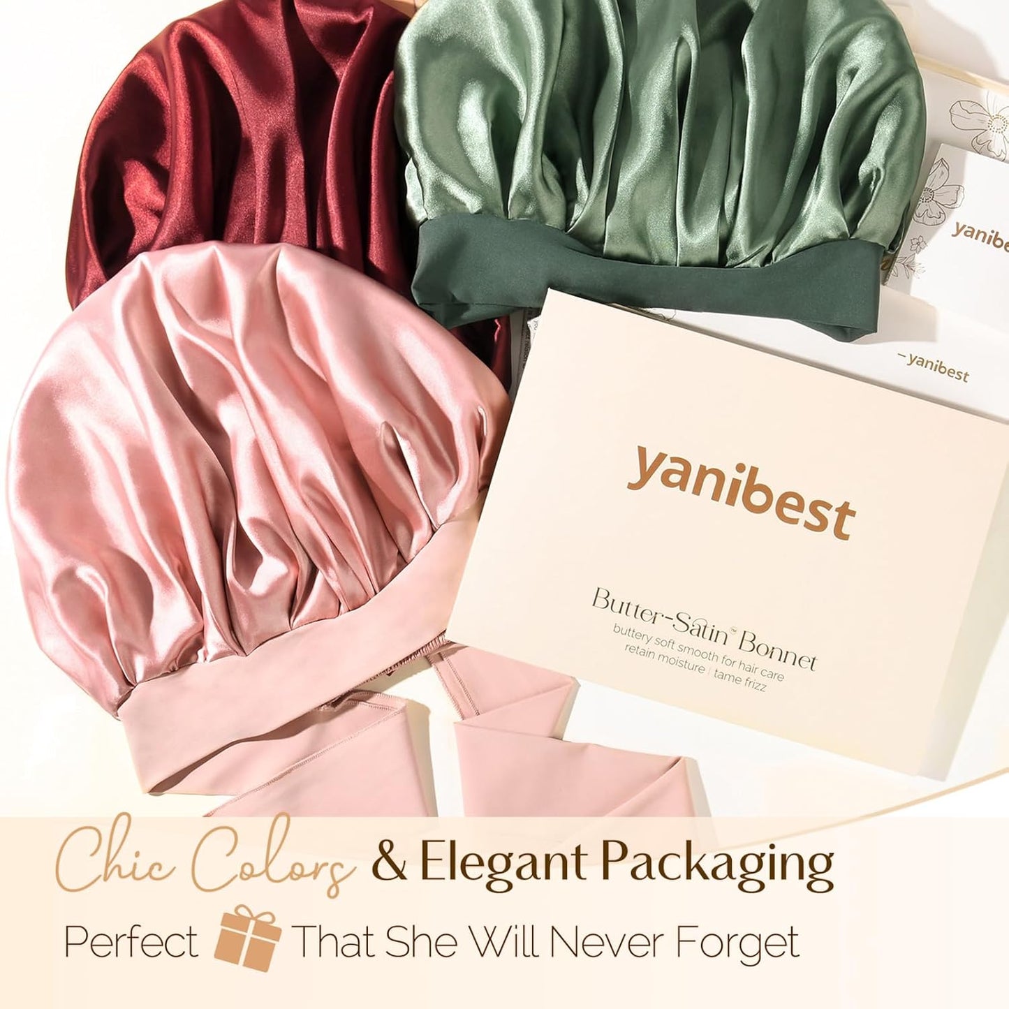 YANIBEST Adjustable Satin Bonnet for Sleeping Women Double Layer Hair 