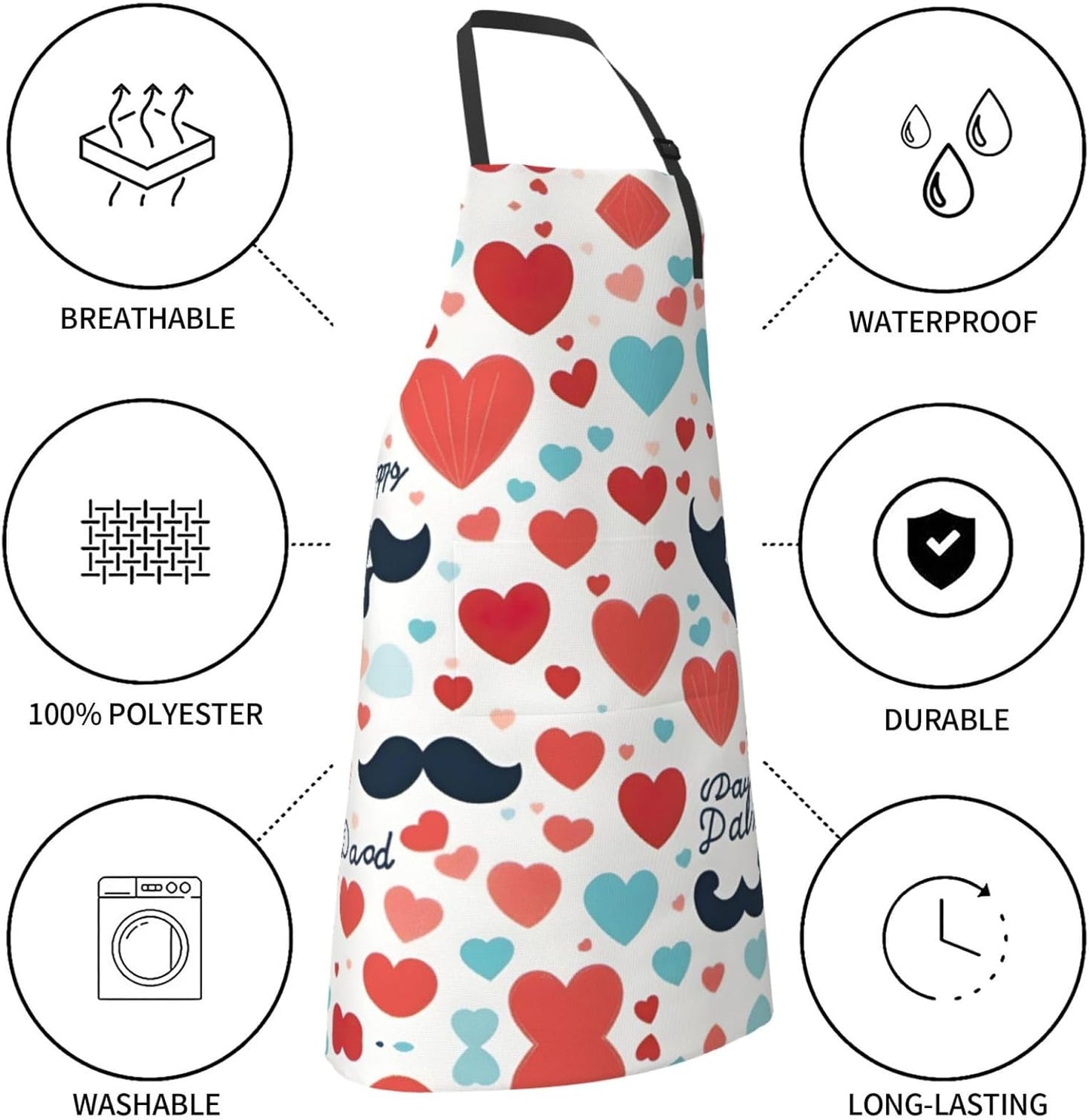 Fathers Day Love Dad print Waterproof chef's apron with pocket apron for kitchen cooking baking barbecue and gardening