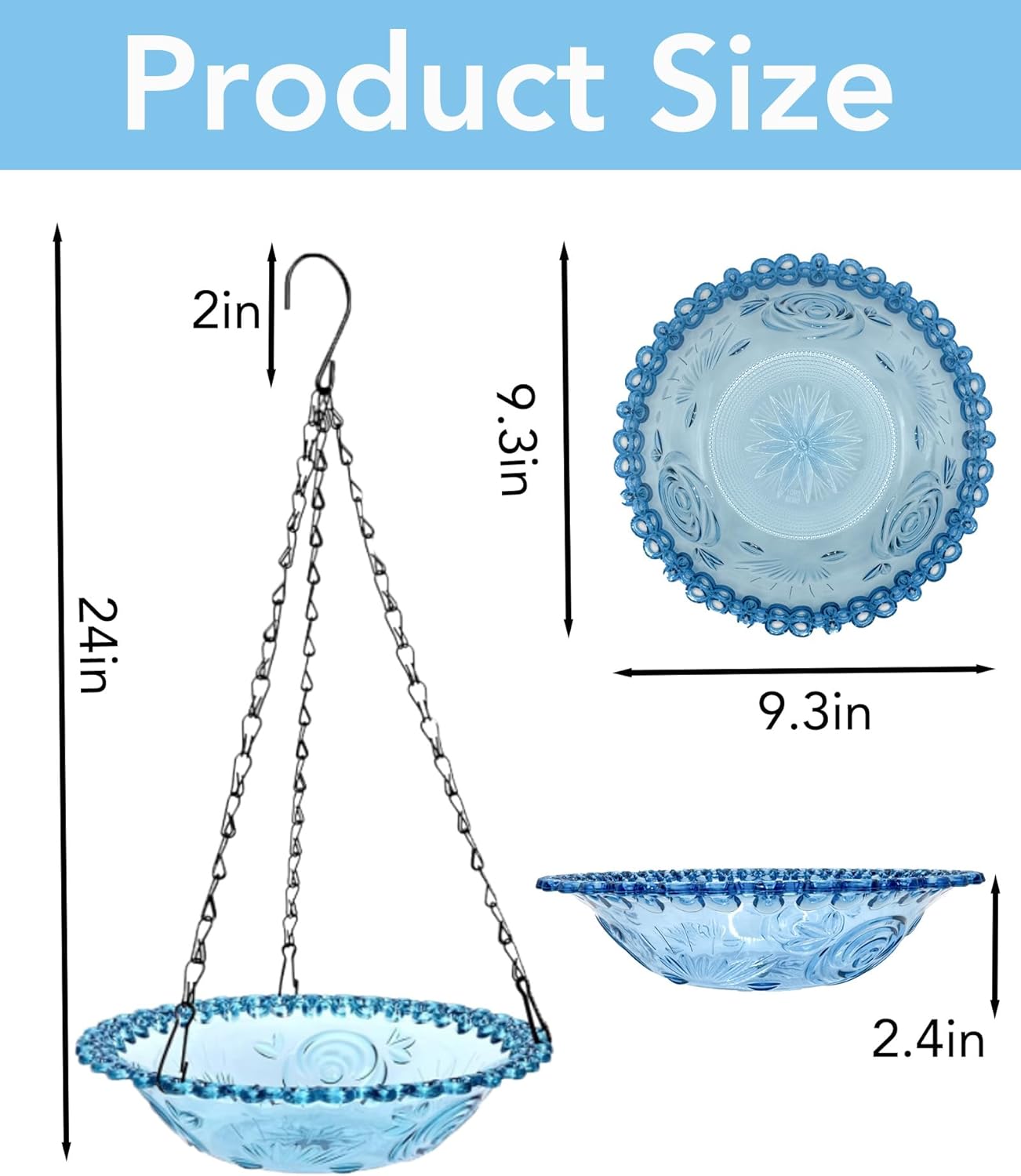 2 Pack Hanging Bird Baths and Feeders for Outdoors, Plastic Bird Bath Bowl & Hanging Feeder for Garden Yard Decor,Nature Blue