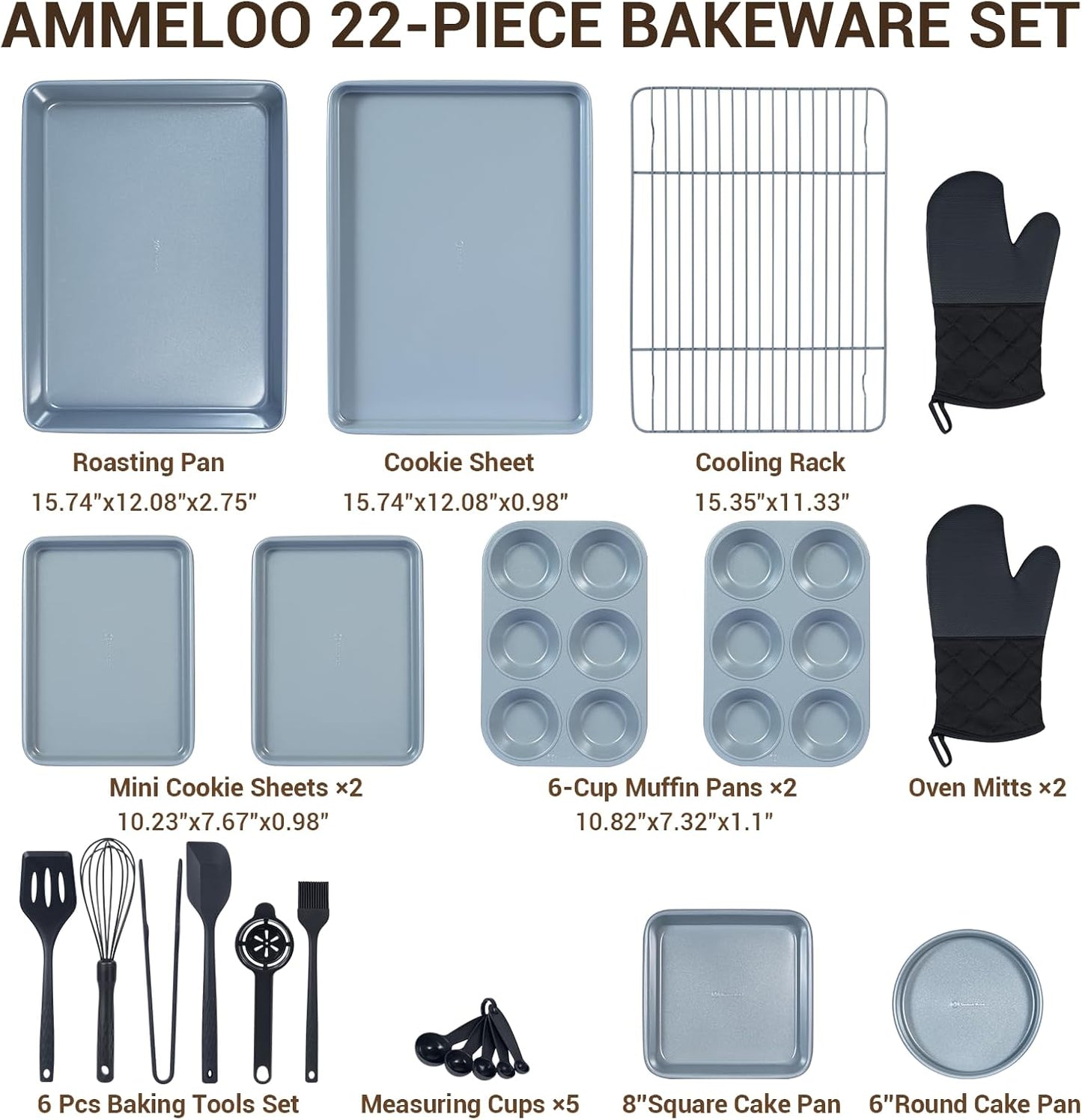 Ammeloo 22-Piece Baking Pans Set Stackable Bakeware Non Stick Baking S