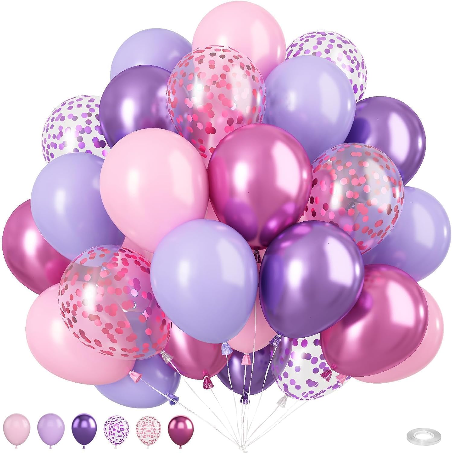 Pink and Purple Balloons, 50PCS 12 Inch Confetti Balloons, Metallic Pu
