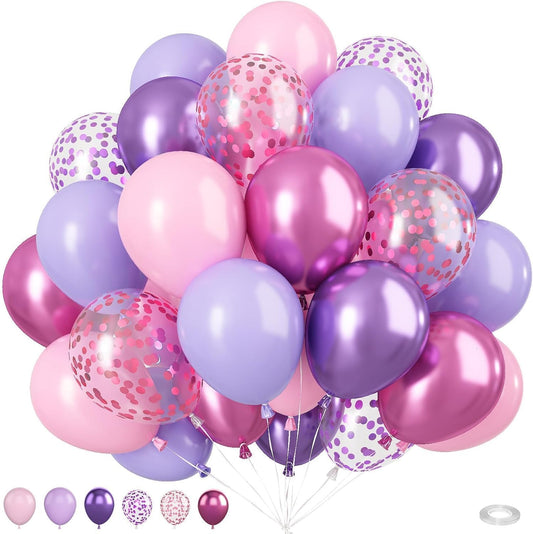 Pink and Purple Balloons, 50PCS 12 Inch Confetti Balloons, Metallic Pu