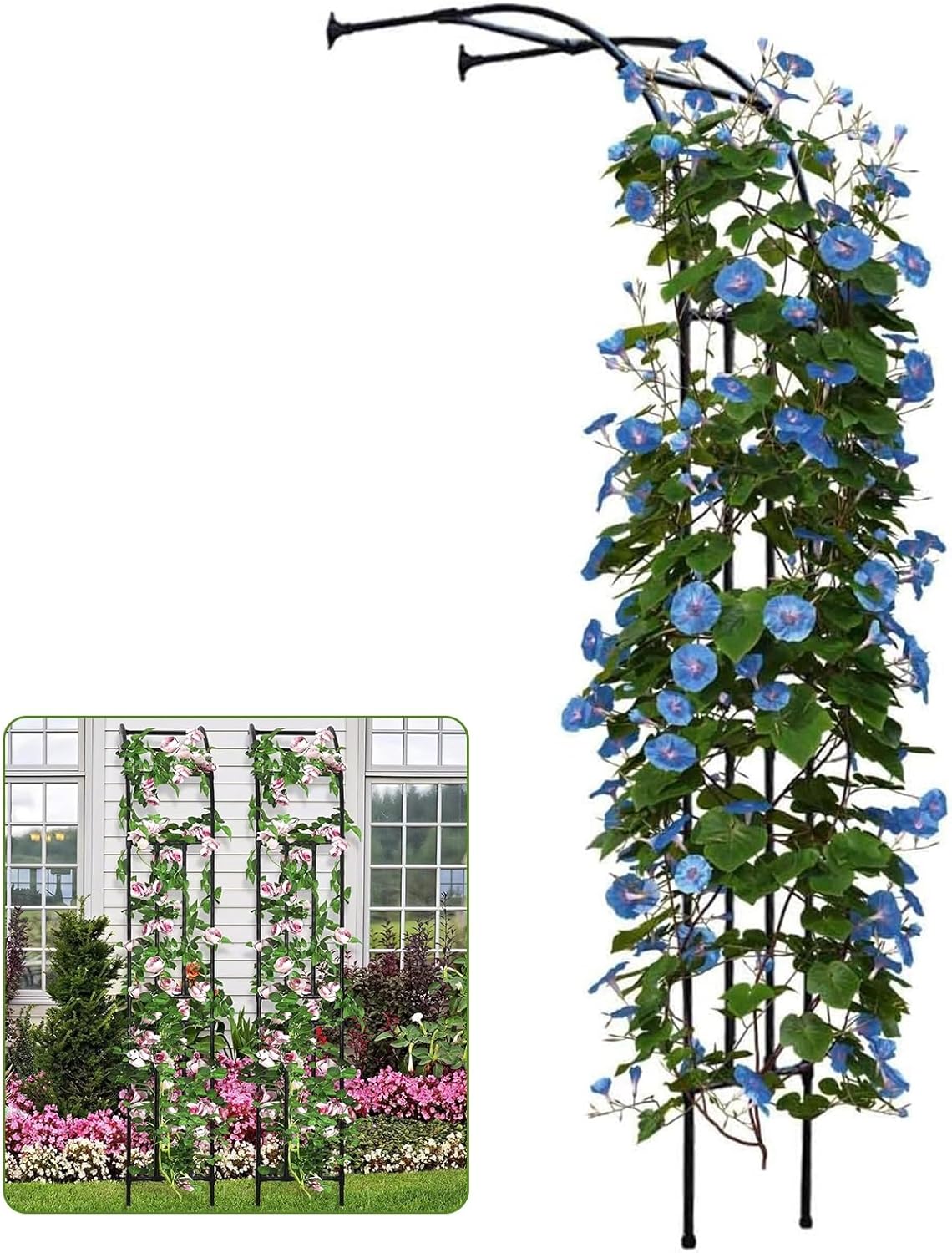 Black Wall-Mounted Garden Arbor Frame - 6.6FT Metal Arch Rose Trellis, Half Side Steel Stand for Garden Decor & Plant Support, Elegant Outdoor Landscape Accent