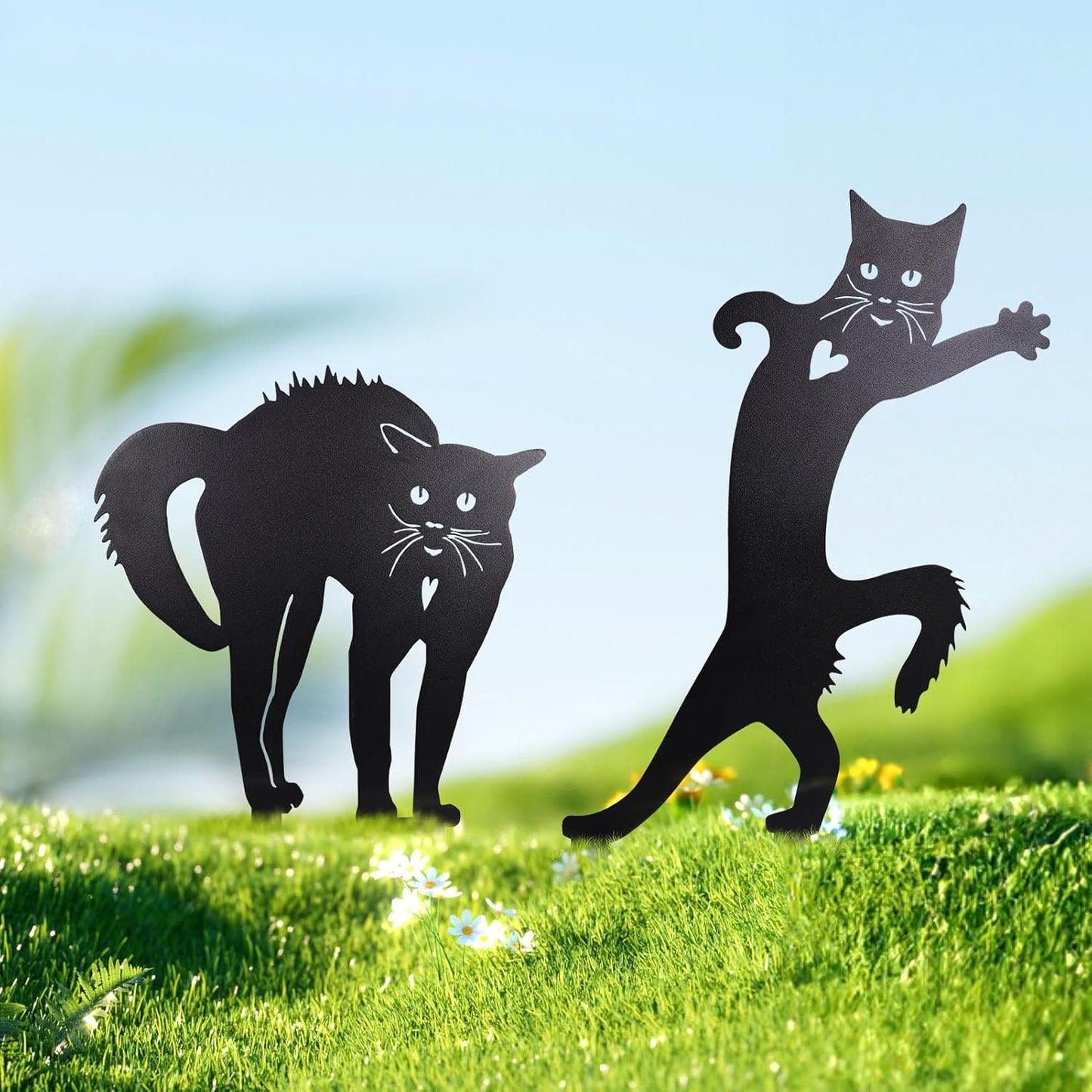 2 PCS Cat Silhouette Yard Art Garden Decorative Stake Hollow Out Anima