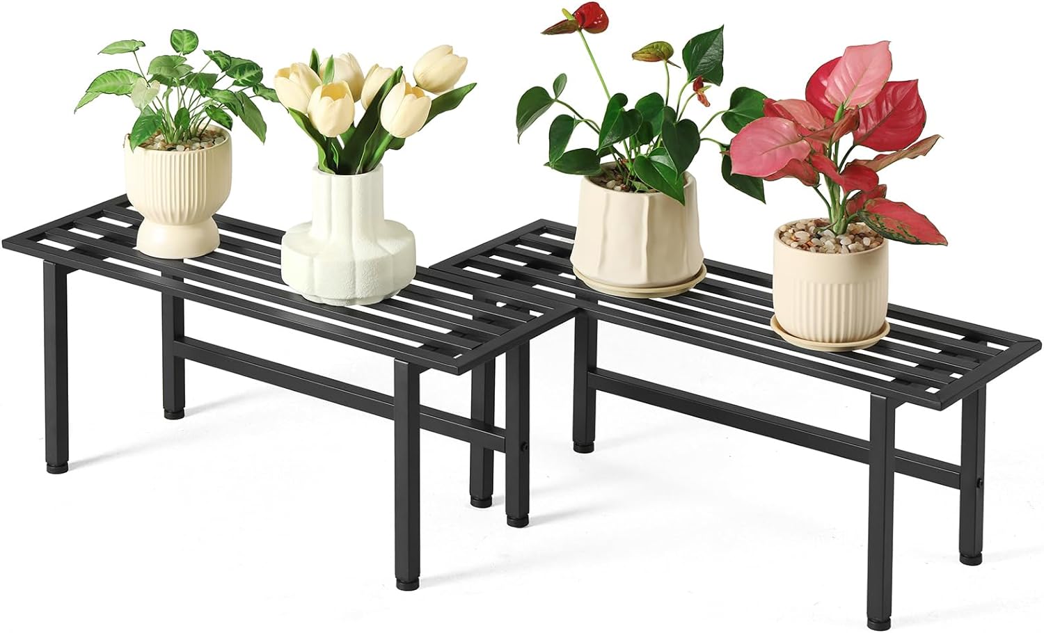 2 Pack Metal Plant Stand Outdoor Plant Shelf Indoor,1 Tier Heavy Duty 