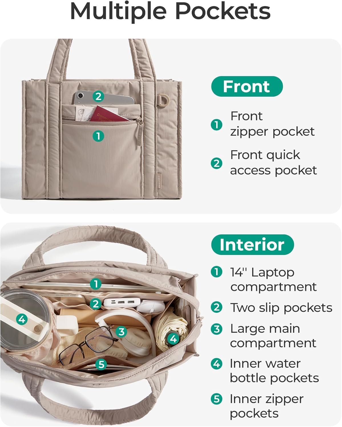 BAGSMART Boxy Tote Bag for Women, Crossbody Bag with Zipper, Crush Bow