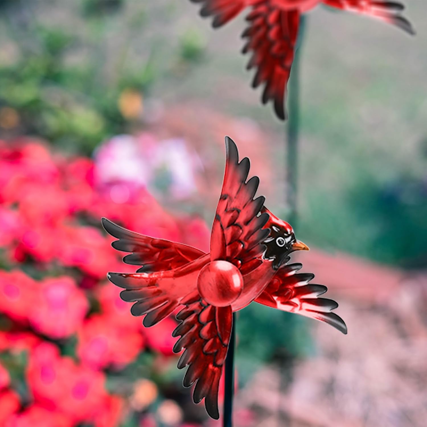 MUMTOP Cardinal Wind Spinner Outdoor, 2 Pack Metal Red Birds Windmill 