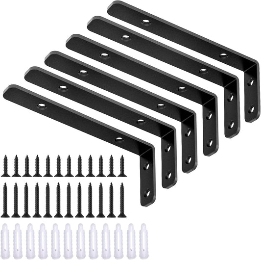 LSK 6PCS L Bracket, 5"×2"(125×50mm) Shelf Support Corner Bracket for Wooden Board, Max Load : 42lb, Black