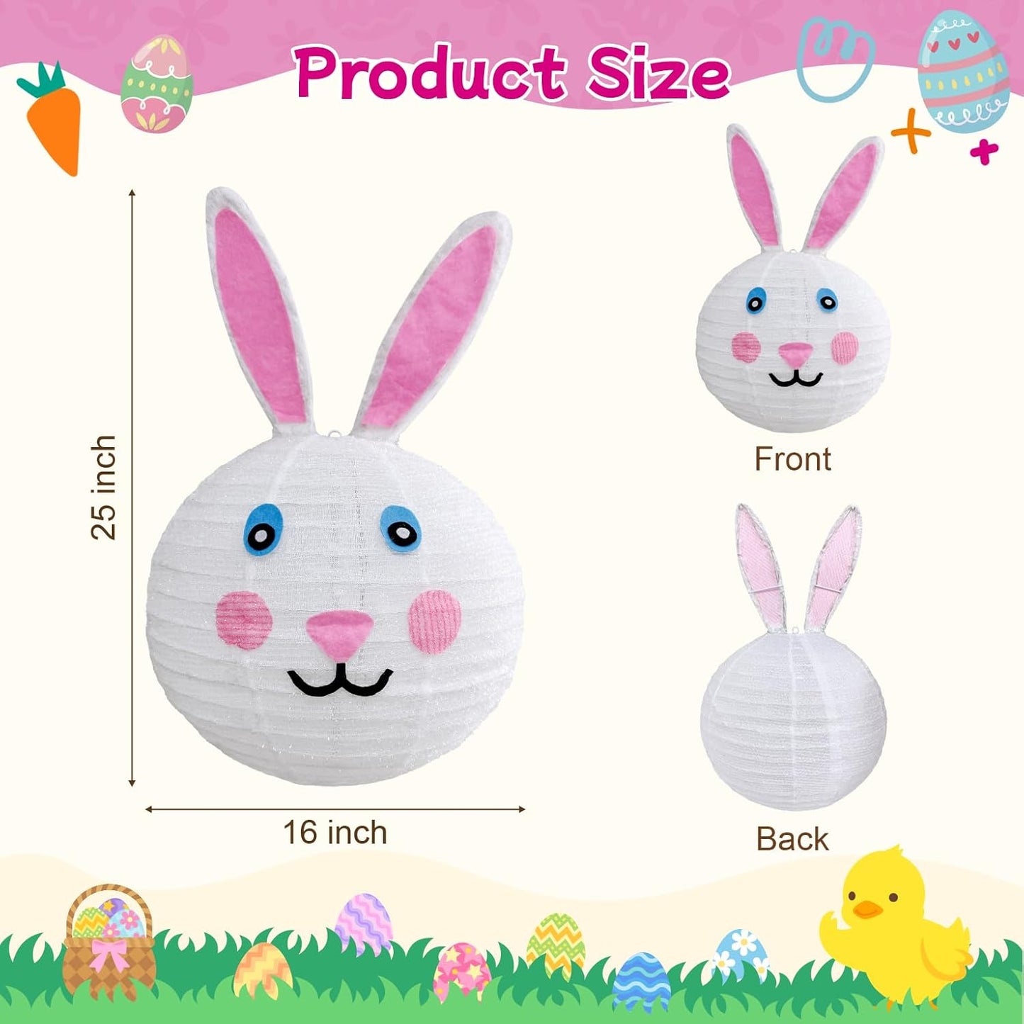 Easter Bunny Decorations Outdoor, 3 Pack Pop-Up Lighted Rabbit Lantern with 240 LED Lights, Spring Holiday Yard Decor for Garden Lawn Patio Porch, 16x25 Inch Large Hanging Ornament Gift for Women Mom