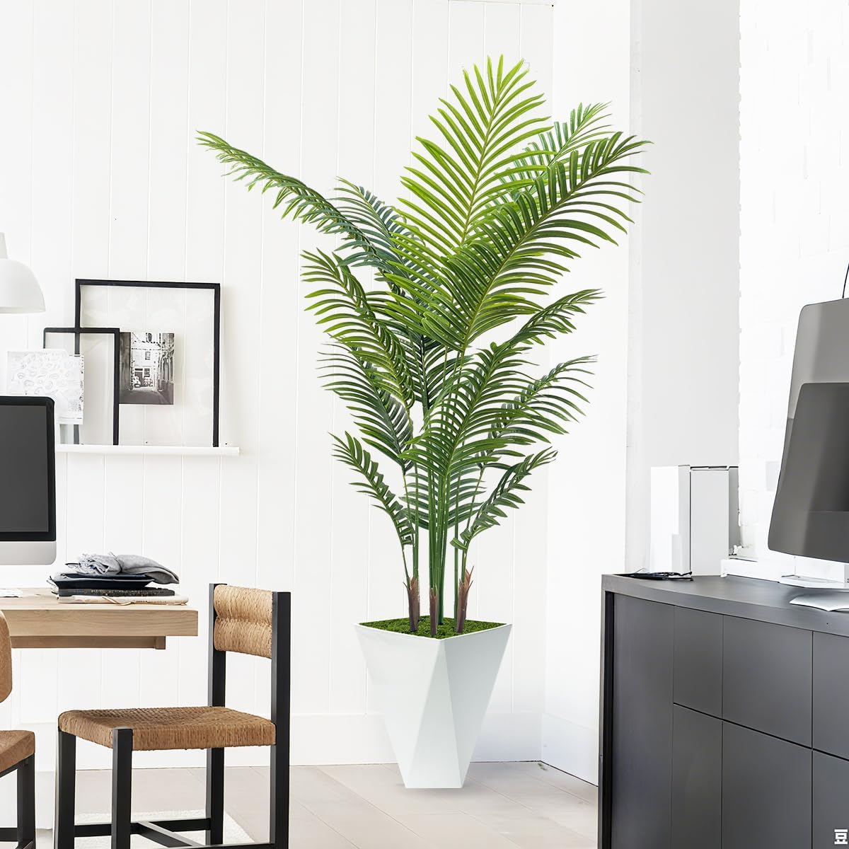Artificial Palm Trees 6FT Tall Fake Palm Tree Indoor,Faux Tropical Areca Floor Plant with Tall White Planter, Fake Silk Plants in Pot for Home Office Living Room Bedroom Decor