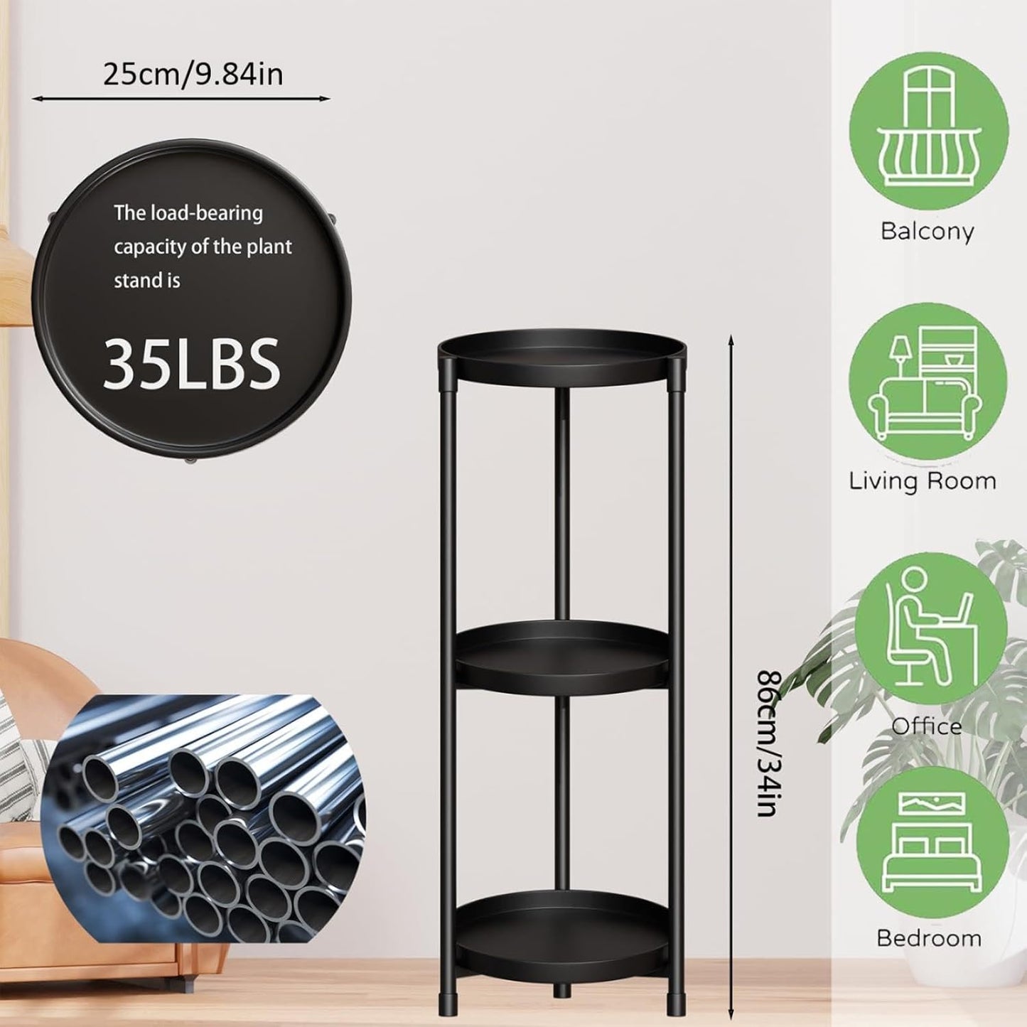 SYQ 3 Tier Plant Stand Indoor Outdoor - 34'' Extra-Tall Metal Plant St