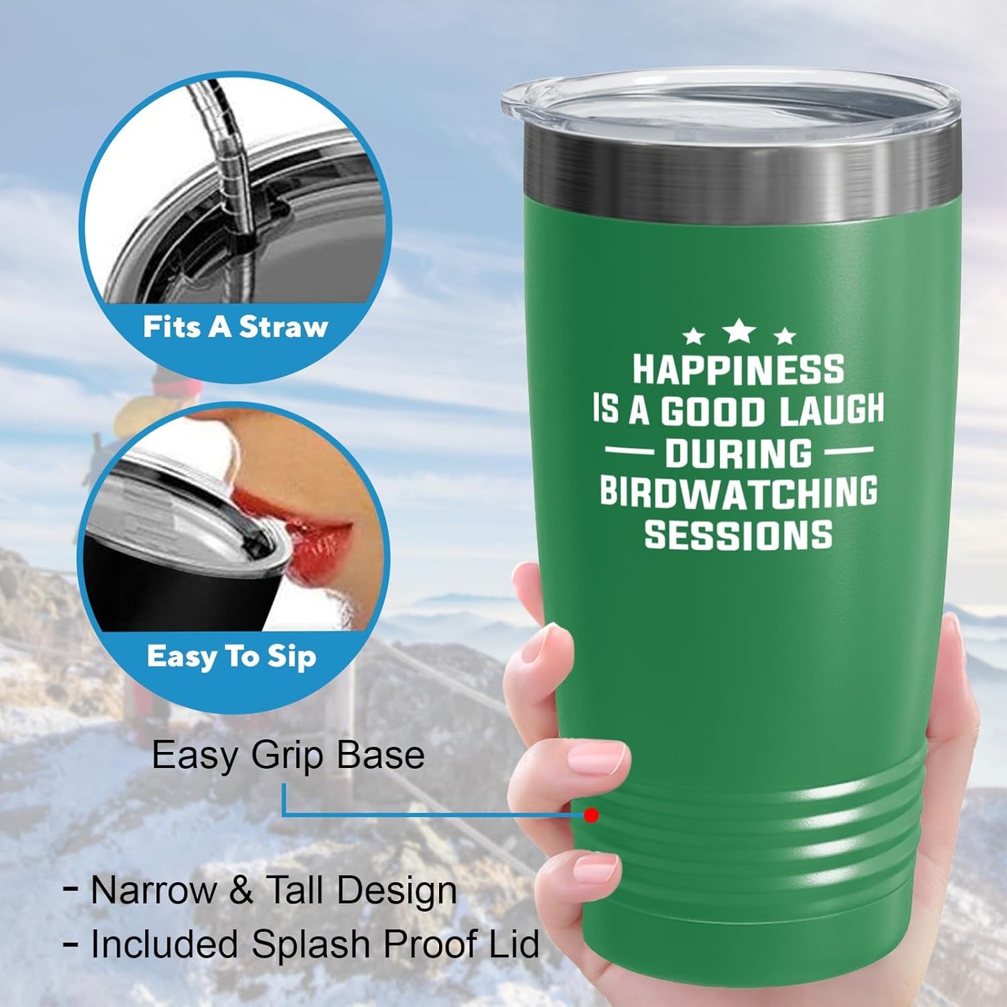 Hobby Tumbler 20oz Green -Birdwatching Sessions - Bird Feeder Backyard