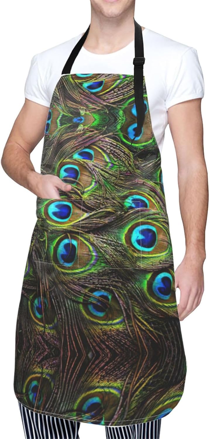 Peacock Feather Print 28x33 In Adult Kitchen Apron with Pockets Versat