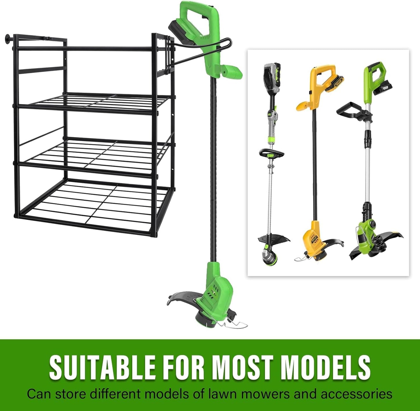Black Alloy Steel Power Tool Organizer Wall Mount, 4-Tier Shelf, 12.59 * 11.8 * 16.53 Inches, Perfect for Garage Tool Storage
