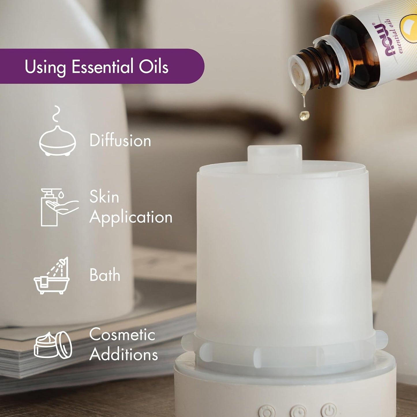 NOW Essential Oils, Metal Touch Ultrasonic Aromatherapy Oil Diffuser, 