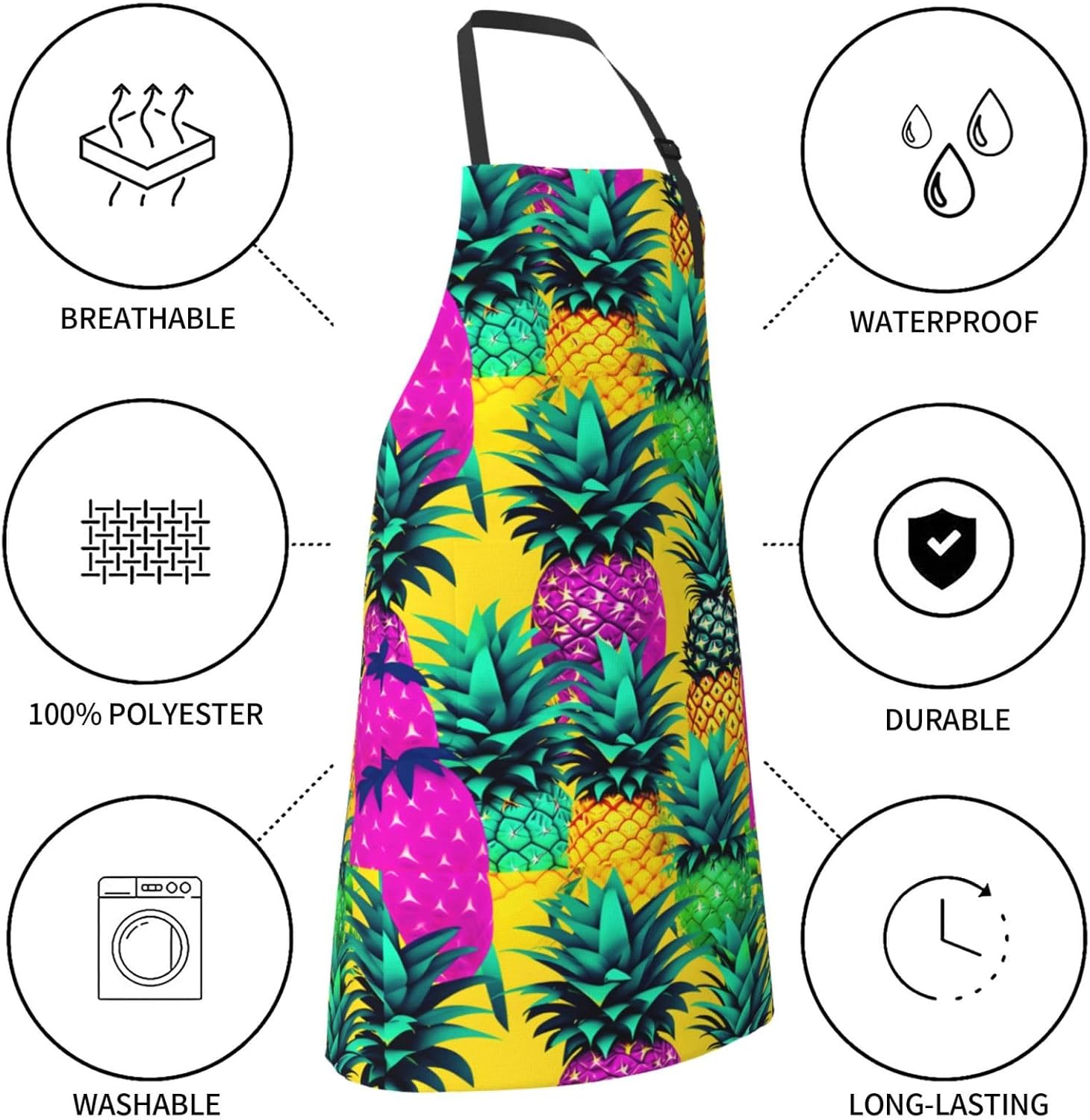 YANYU Colorful Pineapple Print 28x33 In Kitchen Apron Stylish Chef Apr