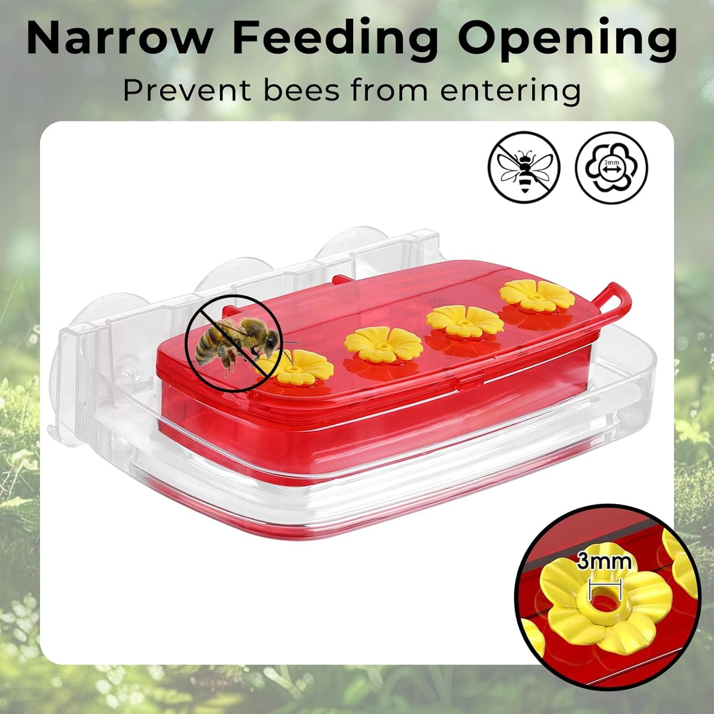 2 Pack Window Hummingbird Feeder,Strong Suction Cup Hummingbird Feeder with 4 Feeding Ports,Built-in Moat,Easy to Clean and Refill Plastic Humming Bird Feeder,Gift for Bird Lovers(10oz, 2 Red)