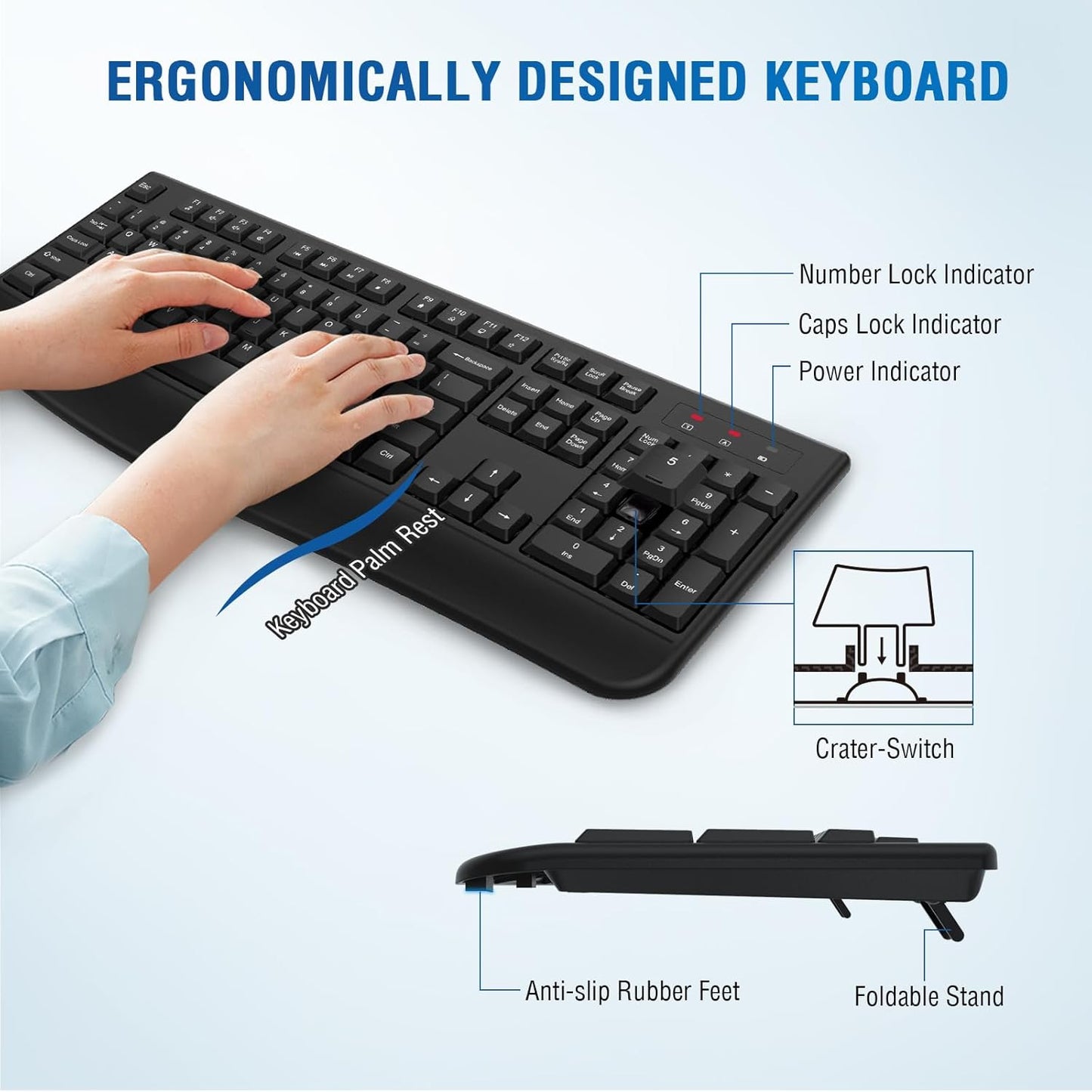 Wireless Keyboard and Mouse Combo, Full-Sized 2.4GHz Wireless Keyboard