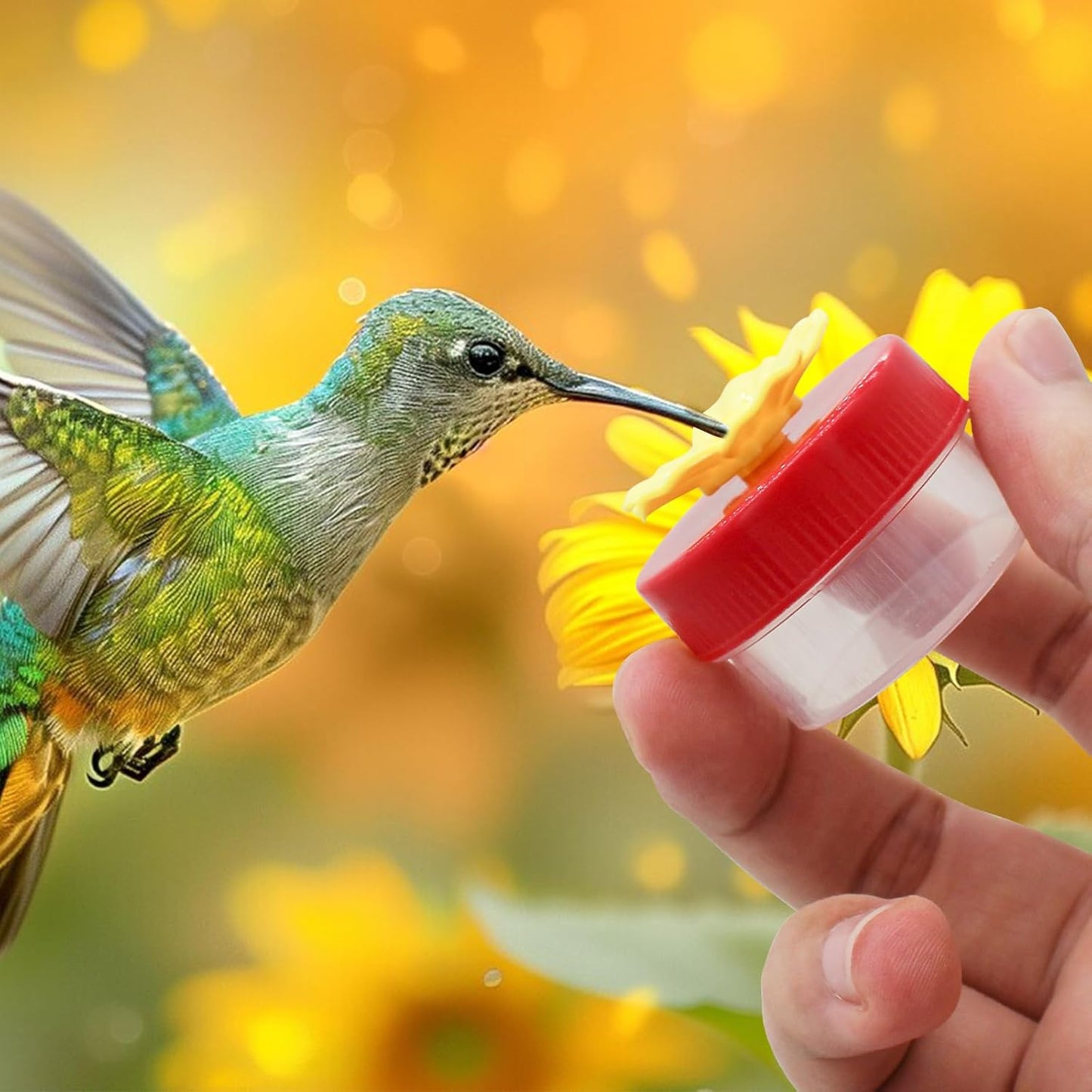 Handheld Hummingbird Feeders, 4 Packs Plastic Flower Hand Hummingbirds Feeder Wild Bird Feeders Mini Hummingbird Feeding Tools with 4Pcs Cleaning Brush (Handheld Hummingbird Feeders)