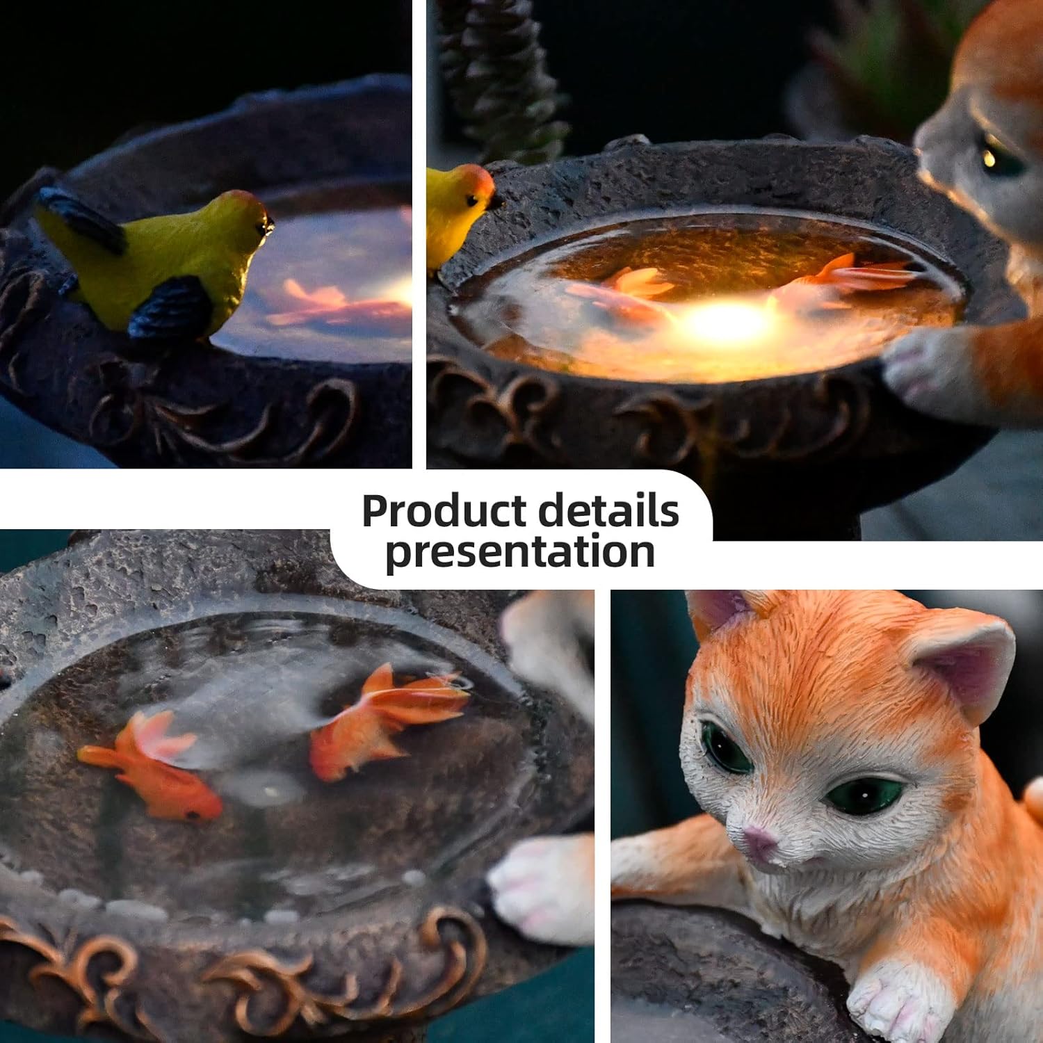 Cat Garden Figurines Outdoor Decor Solar Statue with LED Lights for Pa