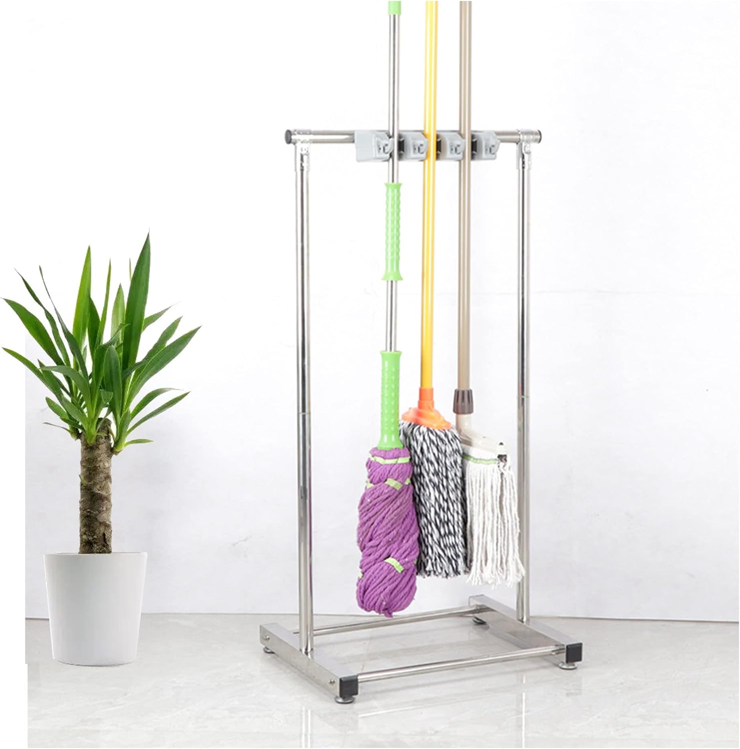 Floor-Mounted Broom Mop Holder,Movable Commercial Mop Rack, Cleaning S