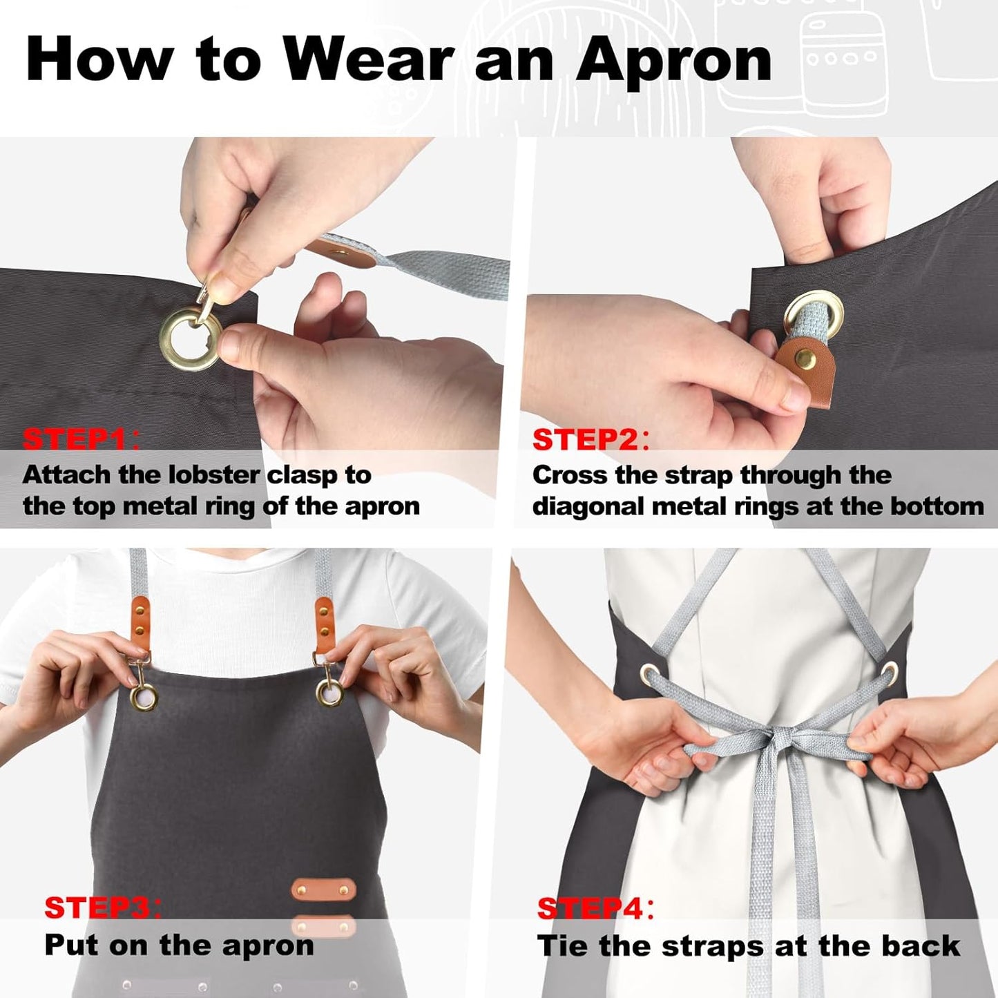 chef apron bib tool apron for man woman cross back straps with 4 pocke