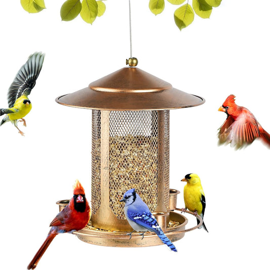 Bird Feeder, Heavy Duty Bird Feeders for Outdoors, Metal Iron Mesh Squirrel Proof with 3 Extra Feeding Ports,4LB Large Capacity Wild Birdfeeder for Outside Hanging Garden Yard Backyard