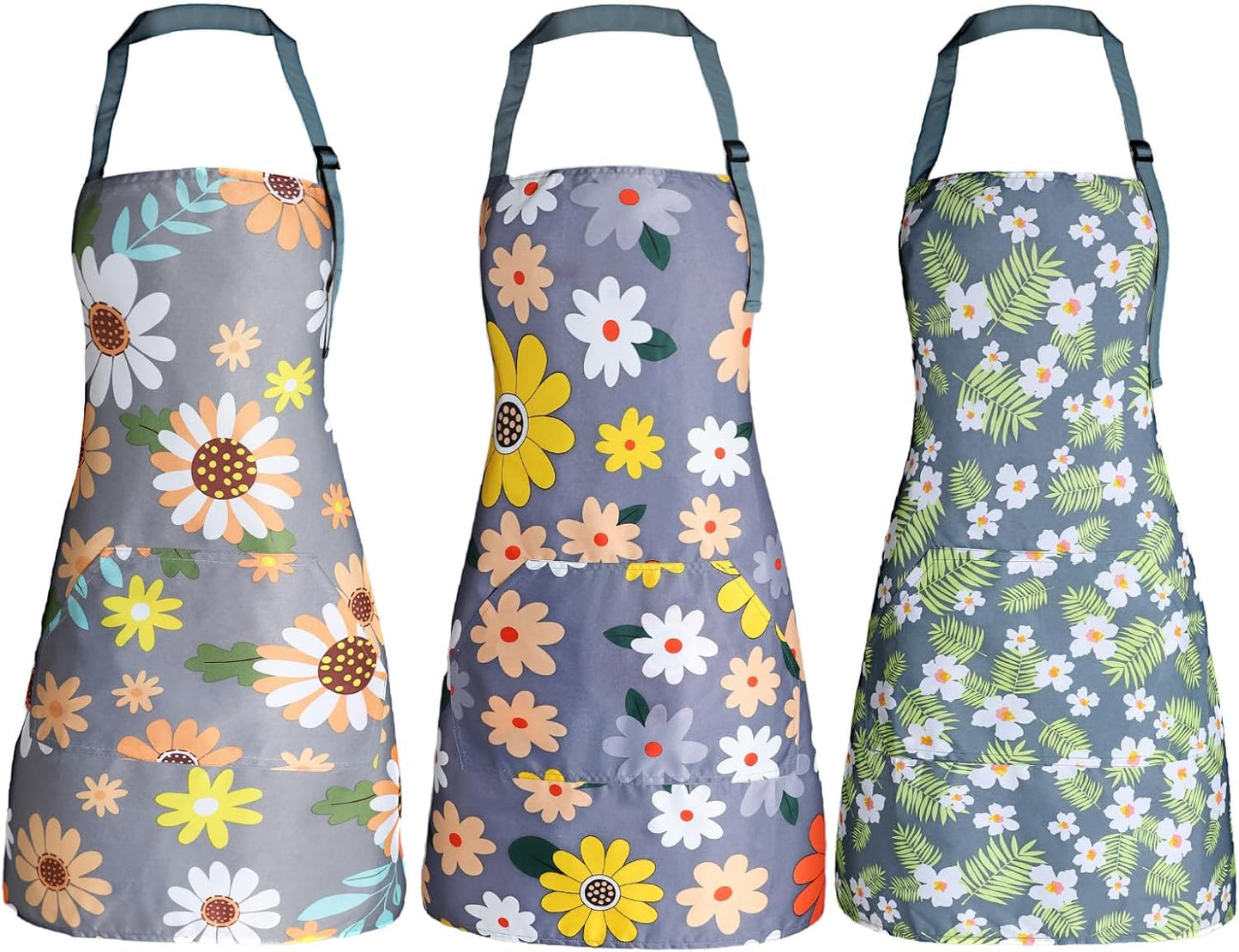 Apron for Women with Pockets, Adjustable Waterproof Floral Chef Aprons