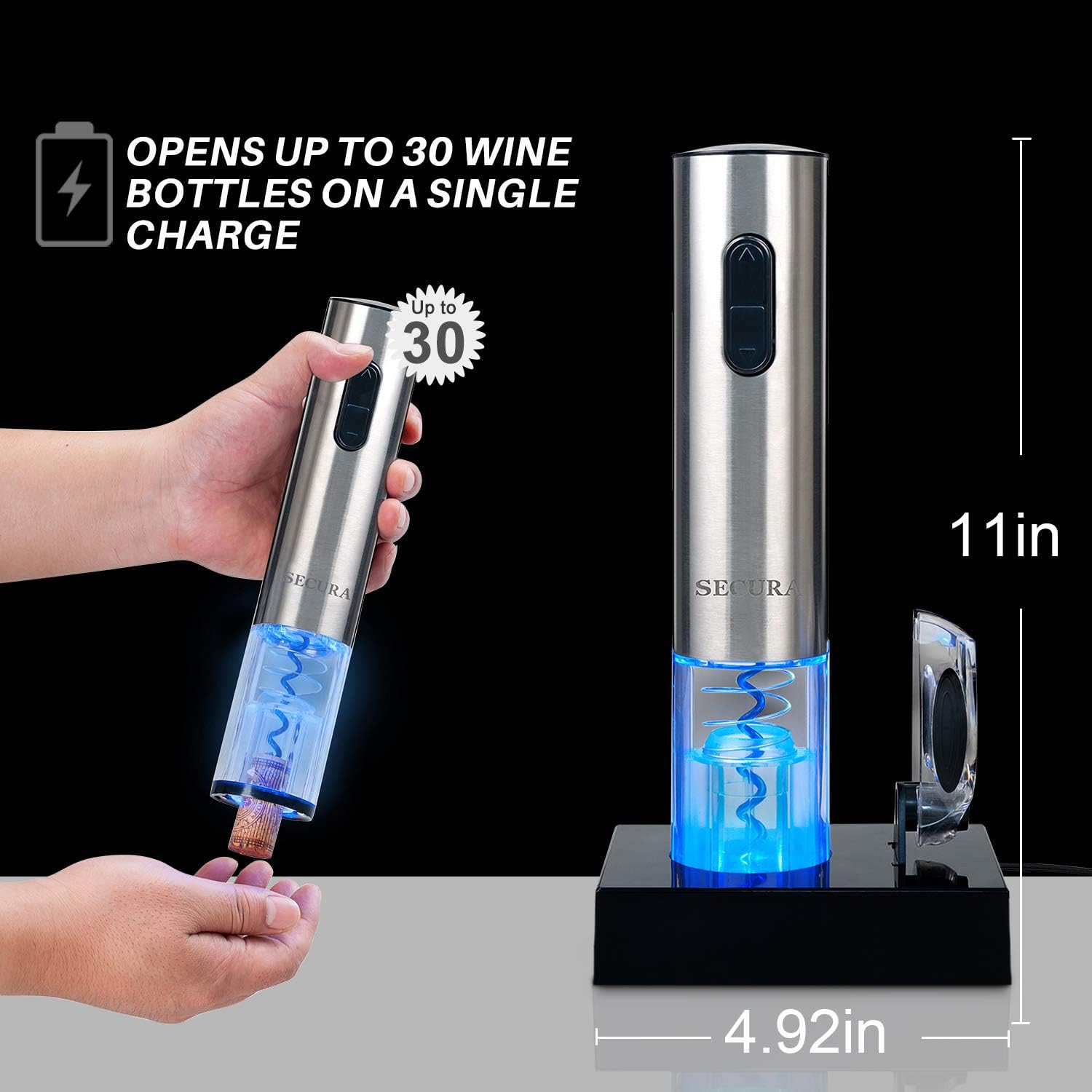 Secura Electric Wine Opener, Automatic Electric Wine Bottle Corkscrew 