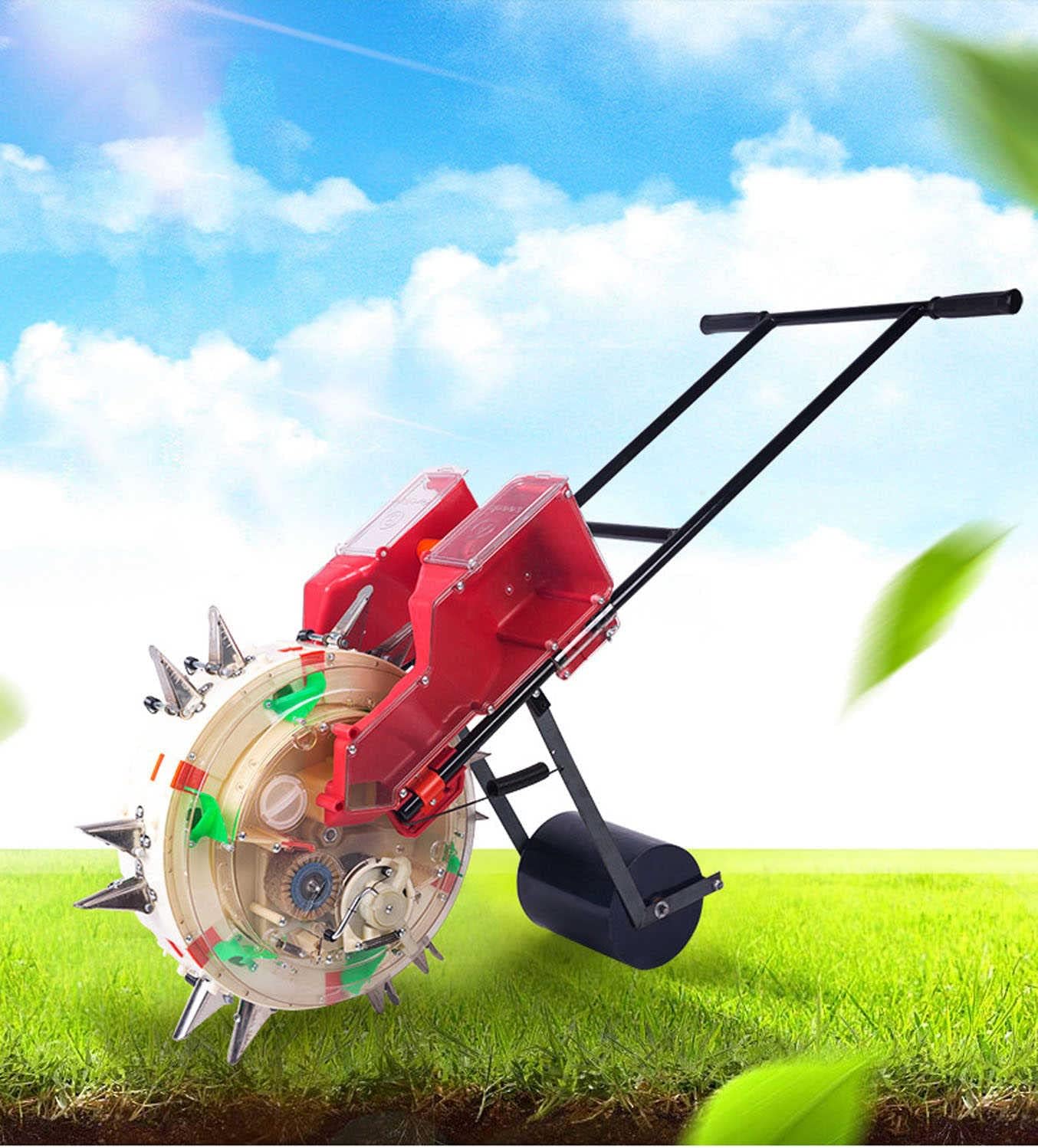 Hand-Push Seed Planter & Fertilizer Machine - 10-Port Precision Roller Seeder for Corn, Soybeans, Peanuts, Lawn & Garden - 5 Seed Plates for Easy Planting