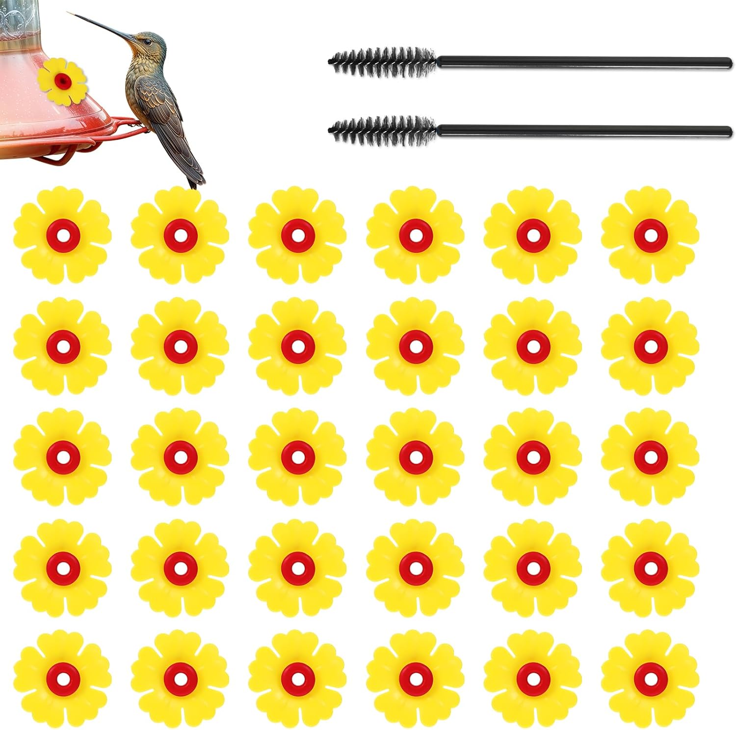30 Pcs Hummingbird Feeder Replacement Flowers, Yellow Pet Replacement 