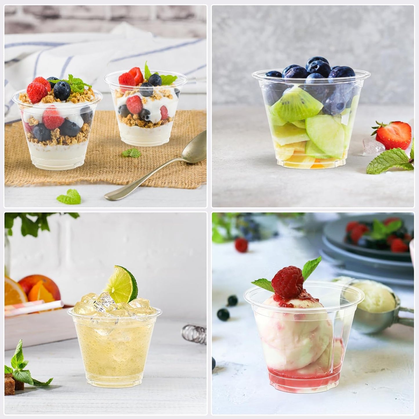 100 Pack 9 oz Clear Plastic Cups, Sturdy & Food Safe Disposable Plastic Cups for Wine Cocktail Punch