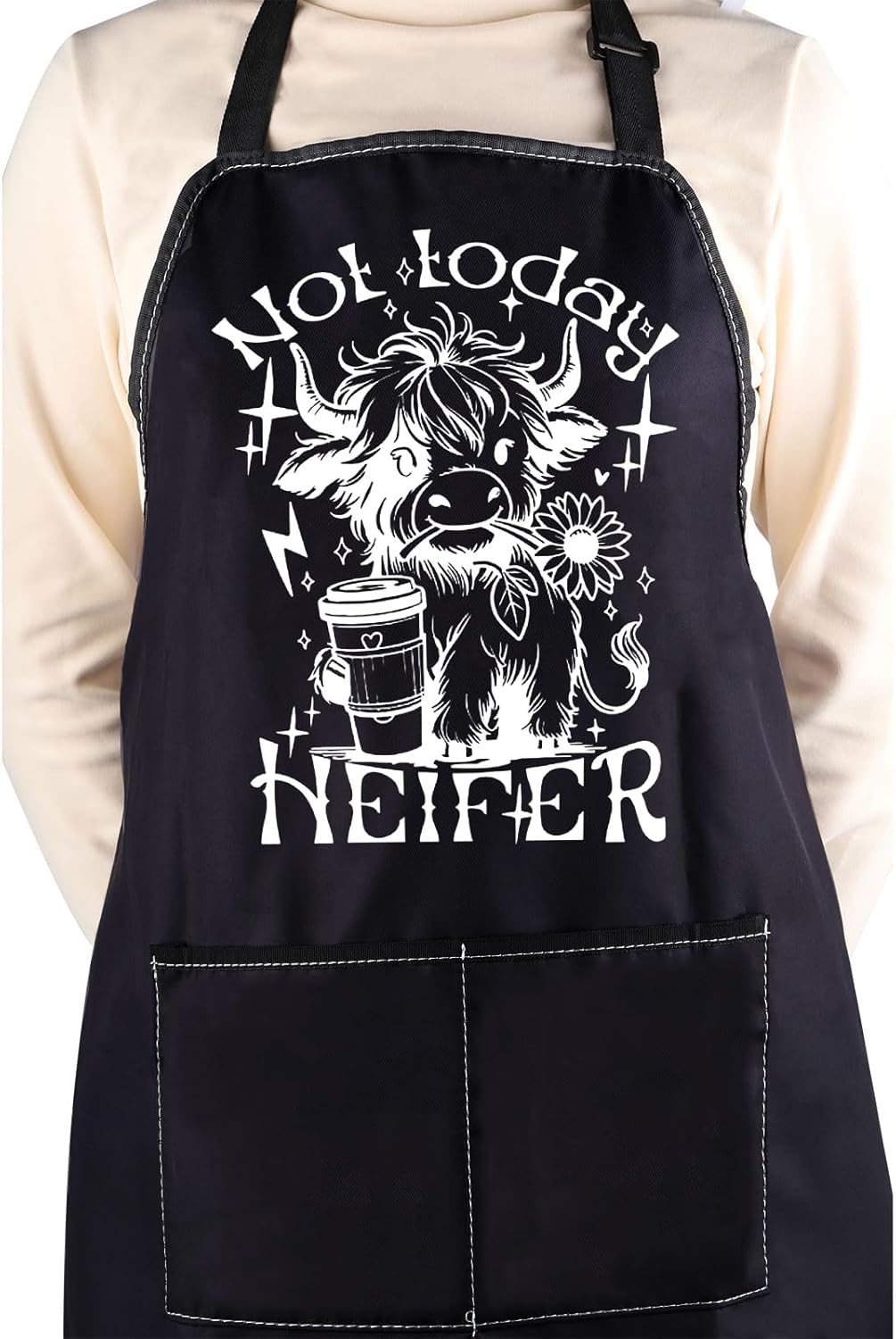 WCGXKO Not Today Heifei Kitchen Apron Highland Cow Gift Funny Western 