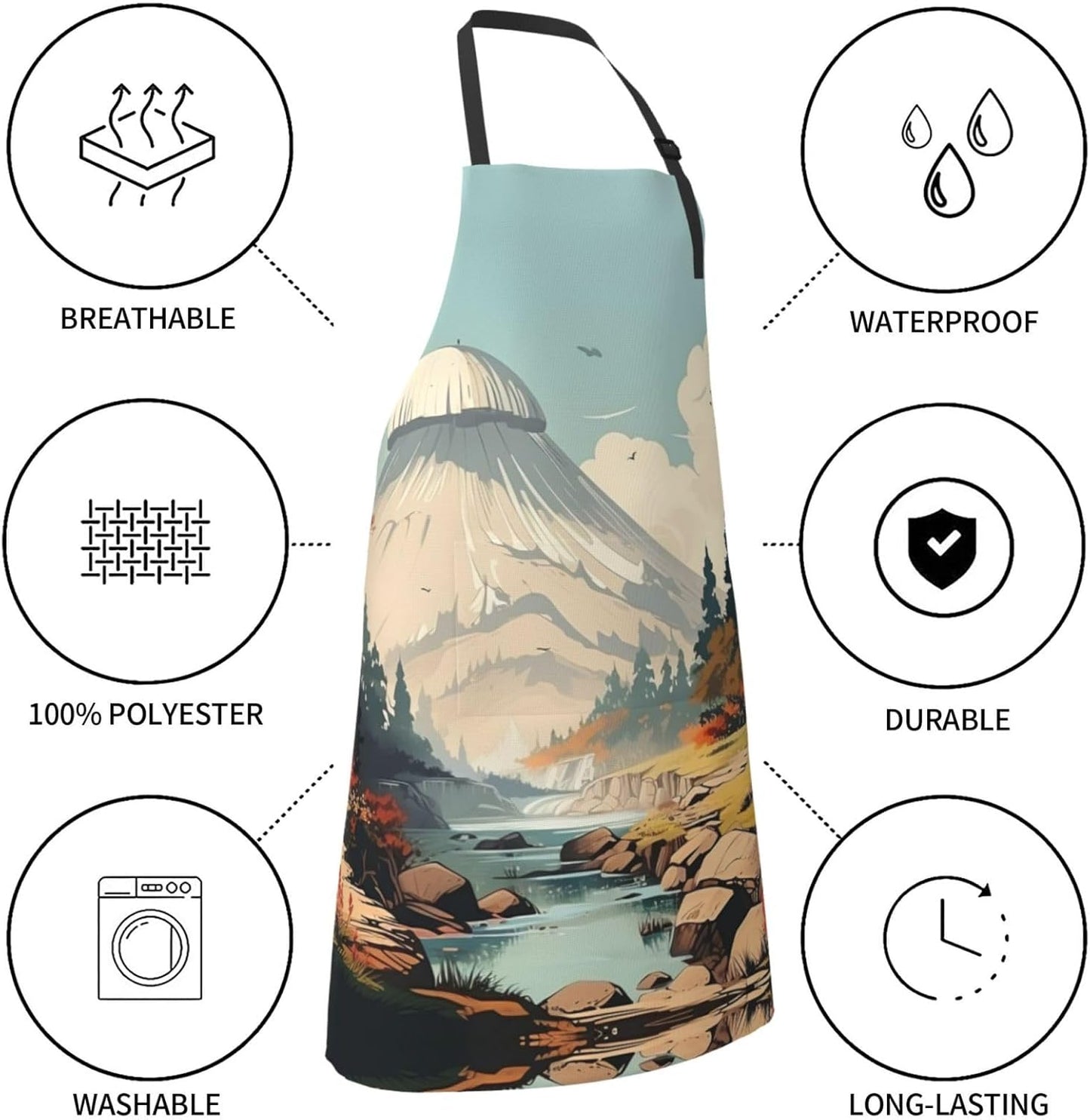Japanese Painting mushroom print Waterproof apron with pocket adjustable cooking apron for adult kitchen bibs to bake