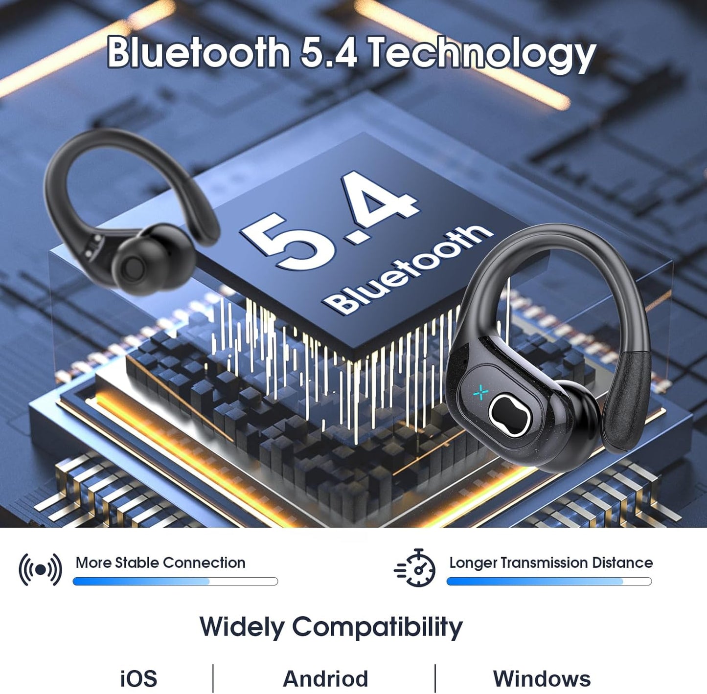 Wireless Earbuds 75hrs Bluetooth 5.4 Headphone Sport, 2026 Bluetooth E